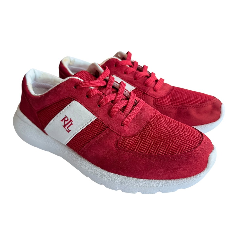 Lauren Ralph Lauren Red Suede Mesh Sneakers Casual Walking Shoes Women's Size 6B